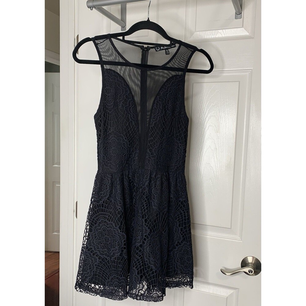 For Love & Lemons Skater Dress Sheer Lace Black Sleeveless Zip Sz XS